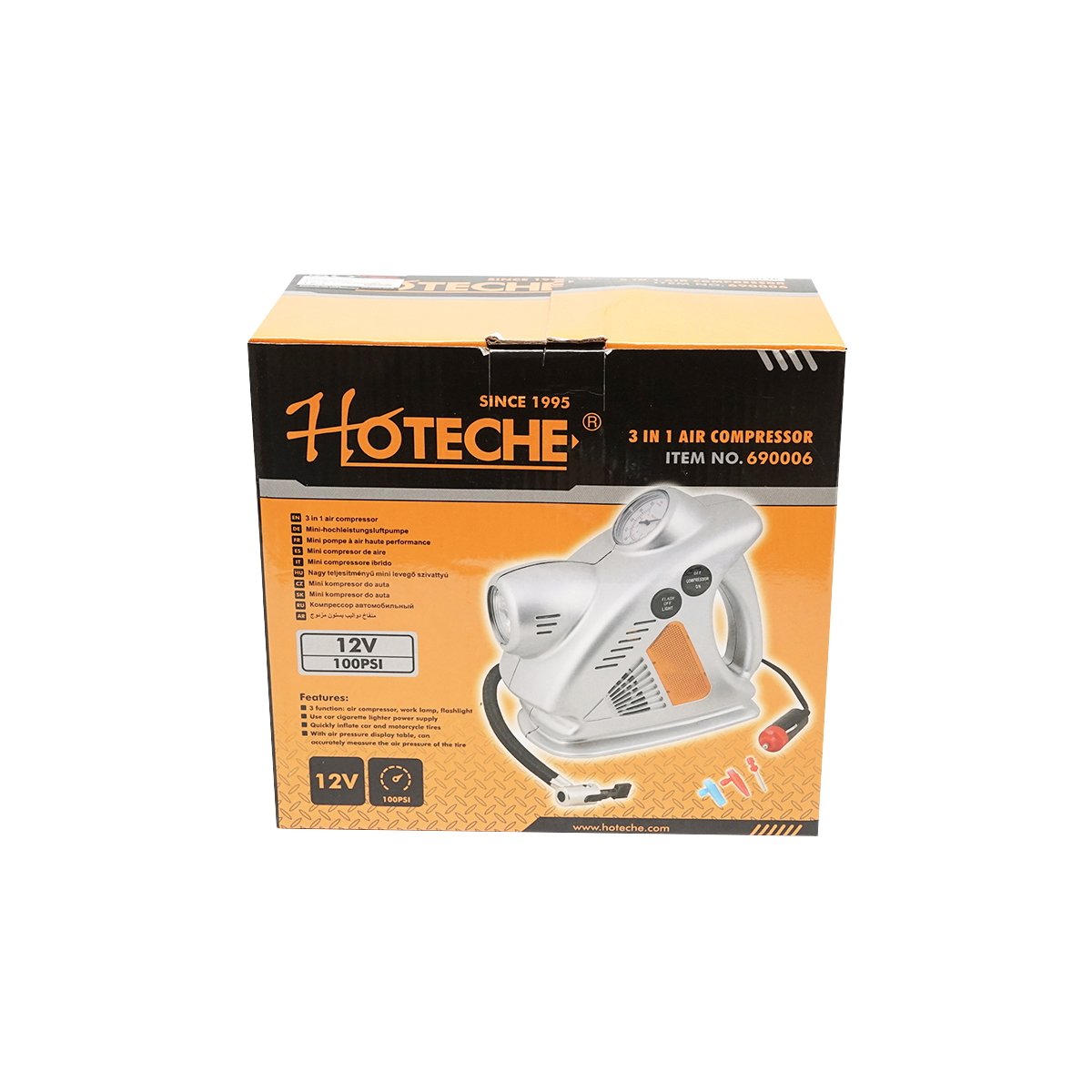 Compresor auto 12V 3 in 1 cu lanterna si lampa de lucru, presiune maxima 6.9 Bar. Hoteche
